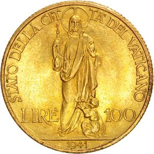 Vatican / One Hundred Lire 1941 Gold - reverse photo