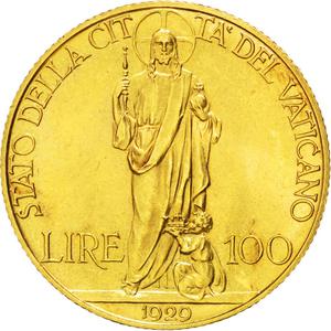 Vatican / One Hundred Lire 1929 Gold - reverse photo