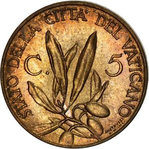 Vatican / Five Centesimi 1941 - reverse photo
