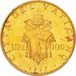 One Hundred Lire 1957 Gold: Photo Coin, Vatican, One Hundred Lire 1957 Gold / thumbnail