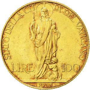 Vatican / One Hundred Lire 1935 Gold - reverse photo