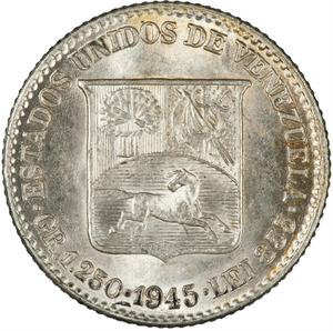 Venezuela / Twenty-five Centesimos 1945 - reverse photo