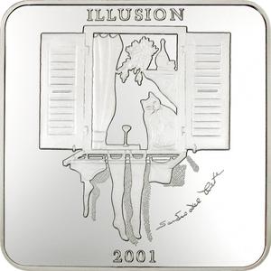 Zambia / Silver Fifty Grams 2001 Cat in the Window - reverse photo