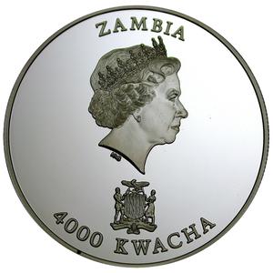 Zambia / Four Thousand Kwacha Silver 2001 Queen's 75th Birthday - obverse photo
