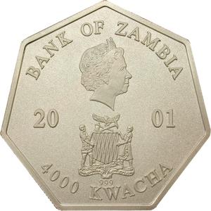 Zambia / Four Thousand Kwacha Silver 2001 Calendar - obverse photo
