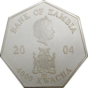 Zambia / Four Thousand Kwacha Silver 2004 Calendar - obverse photo