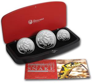 Australia / Australian Lunar Series II 2013 Year of the Snake Silver Proof Three-Coin Set - photo
