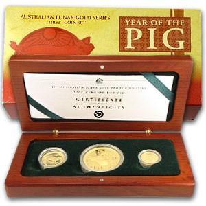 Australia / Australian Lunar Gold Series Three-Coin Set Year of the Pig 2007 - photo