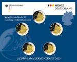 2-Euro-Sammlermünzenset 2023 Serie: Bundesländer II  - Hamburg Elbphilharmonie: Photo 2 euro collector coins set 2023 "Bundesländer II" (brilliant uncirculated)