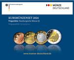 Kursmünzenset 2024 Spiegelglanz (J) / Proof Set 2024 (Hamburg): Photo Business strike series collector coins 2024 mint gloss (J)