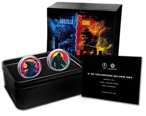 Niue / 2021 Niue 1 oz Silver Colorized Godzilla vs. Kong 2-Coin Set - photo