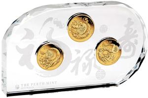 Tuvalu / Chinese Astrological Series 2024 Year of the Dragon 1/5oz Gold Proof Three-Coin Set - photo